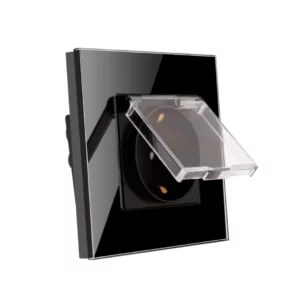 TECH WAVE utičnica sa zaštitom i stakleni okvir- crna (komplet)