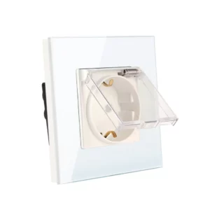 TECH WAVE utičnica sa zaštitom i stakleni okvir- bijela (komplet)