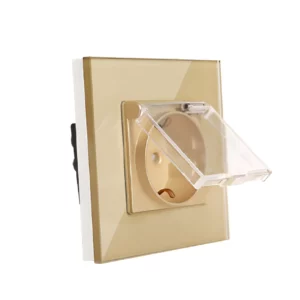 TECH WAVE utičnica sa zaštitom i stakleni okvir- zlatna (komplet)