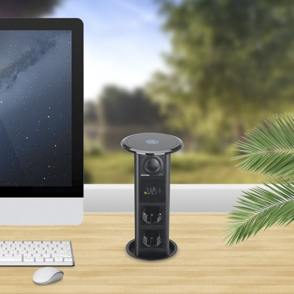 Pneumatska izvlačna utičnica 2EU/2USBA+C/QI/BT - crna - Image 2