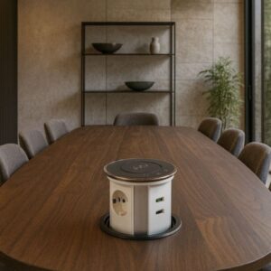 Automatska izvlačna utičnica 3EU+USBA/C+QI+WI-FI stakleni vrh