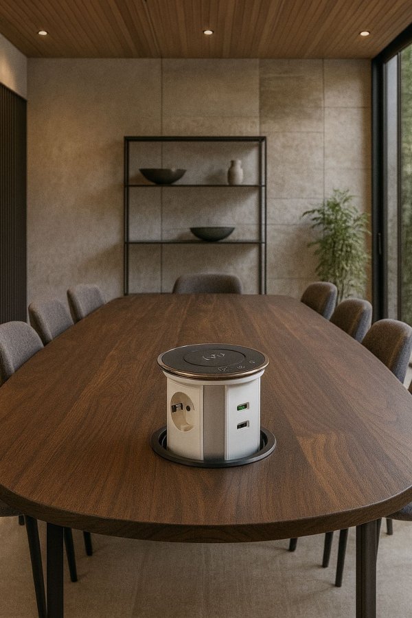 Automatska izvlačna utičnica 3EU+USBA/C+QI+WI-FI stakleni vrh