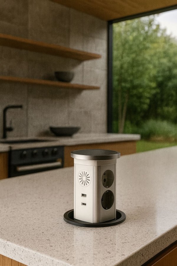 Automatska izvlačna utičnica 6EU+2USBA/C+4BT+QI+WI-FI stakleni vrh