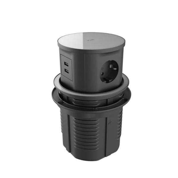 Niska izvlačna utičnica 3EU+USBA/C+QI15W stakleni vrh - Image 3