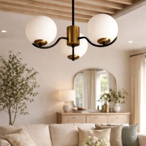 Luster crno/zlatno sa bijelim kuglama- 3xE14