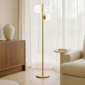 Podna lampa sa bijelim kuglama 2xE14- zlatna