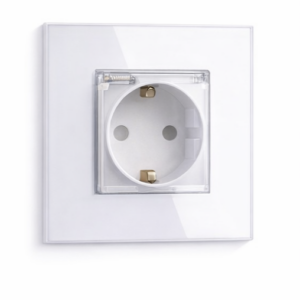 TECH WAVE utičnica sa zaštitom i stakleni okvir- bijela (komplet)