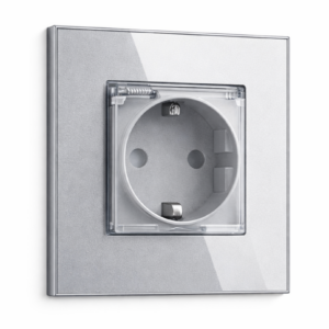 TECH WAVE utičnica sa zaštitom i stakleni okvir- siva (komplet)