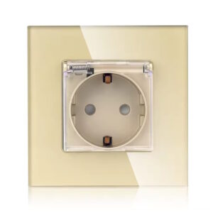 TECH WAVE utičnica sa zaštitom i stakleni okvir- zlatna (komplet)