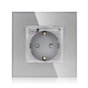 TECH WAVE utičnica sa zaštitom i stakleni okvir- siva (komplet)