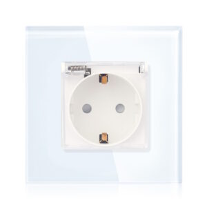 TECH WAVE utičnica sa zaštitom i stakleni okvir- bijela (komplet)