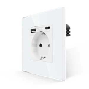 TECH WAVE utičnica sa USB/C priključkom i stakleni okvir- bijela (komplet)