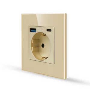 TECH WAVE utičnica sa USB/C priključkom i stakleni okvir- zlatna (komplet)